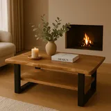 möbelliebling Couchtisch Baumkante 115 x 65 cm Akazie massiv + naturfarben schwarz PATRICK