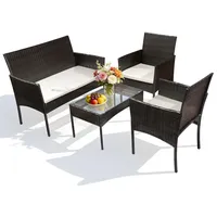 Vigevee Gartenmöbel Set 4-teilig Polyrattan Sitzgruppe mit 2 Sesseln, 2-Sitzer Sofa und Glastisch, Braun - Braun