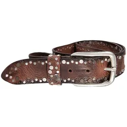 Nietengürtel SILBERGIFT, Damen, Gr. 90, rot (maroon), Rindsleder, unifarben, modisch,klassisch, Gürtel, Üppig mit Multitcolour-Nieten besetzt