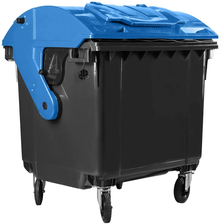 Hardwex Müllcontainer 1100 l Schwarz mit blauem Runddeckel, Deckel im Deckel