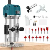 VOBOR Holzfräse Oberfräse, 800W 30000 U/min Elektrik Kantenfräse mit 15 Pcs 1/4" Fräsen Cuter, 6 Variable Geschwindigkeiten 6mm, 6.35mm Spannzange für die Holzbearbeitung