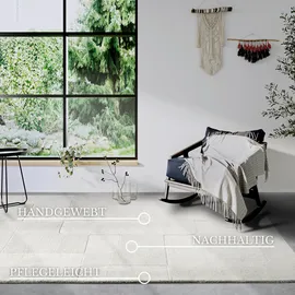 Villeroy & Boch Wollteppich Charlotte, rechteckig, Höhe: 10 mm, Läufer, Handgewebt, Wolle, Natur, Läufer, Wohnzimmer, Geometrie beige 120 cm x 170 cm x 10 mm
