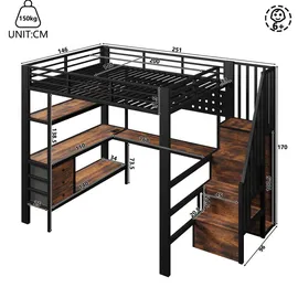 Okwish Hochbett Funktionsbett 140 x 200 cm Metall schwarz