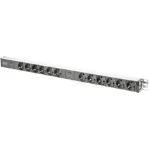 Digitus Steckdosenleiste mit Aluminiumprofil und Überlastschutz, 12-fach Schutzkontaktsteckdose, 2 x 2 m Zuleitung Schutzkontaktstecker