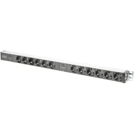 Digitus Steckdosenleiste mit Aluminiumprofil und Überlastschutz, 12-fach Schutzkontaktsteckdose, 2 x 2 m Zuleitung Schutzkontaktstecker