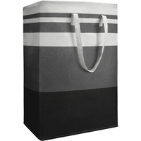 Kssvzz 75L Wäschekorb, Rechteckig Waschekorbsammler Wäschesortierer aus Stoff, zusammenfaltbar, mit abnehmbaren Halterungen, 40 x 30 x 60 cm, Gestreift Schwarz Weiß Grau