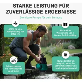 VONROC Tauchpumpe Schmutzwasserpumpe 400W - 8000l/h - Wasserpumpe Keller