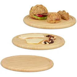 Relaxdays Frühstücksbrettchen, 3er Set Holzbretter, runde Schneidebretter aus Bambus, Ø 30 cm, Brotzeitbretter, natur