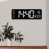 Digitale Wanduhr mit großem Display, LED-Wanduhr, Datum, Temperatur, Fitness-Timer, Fernbedienung (grün)