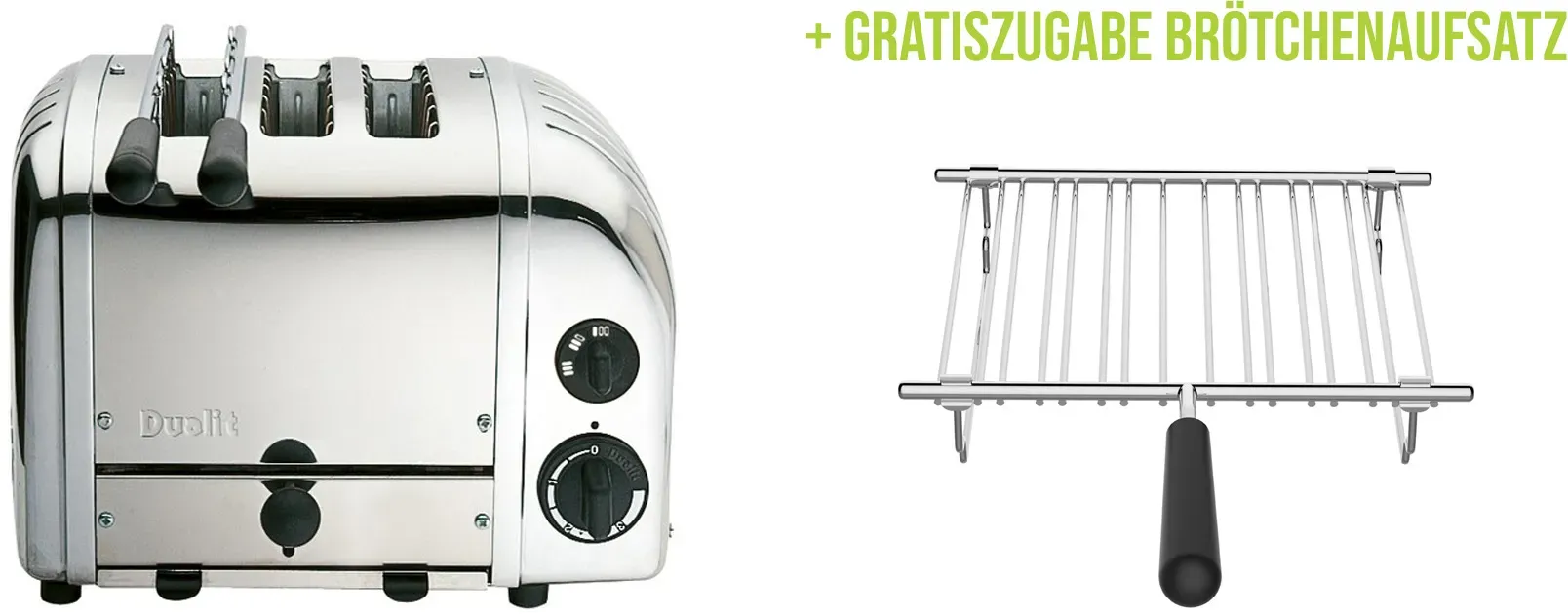 Classic Toaster Premium 3-Schlitz inkl. Gratis Brötchenaufsatz Poliert