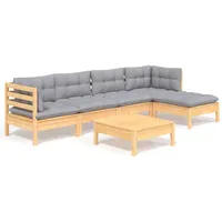 vidaXL 6-tlg Garten-Lounge-Set mit Grauen Kissen Kiefernholz