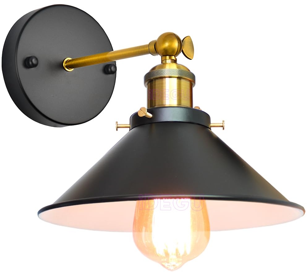iDEGU Wandleuchte Industrielle Vintage Wandlampe Deckenleuchte Edison-Stil Metall Retro Lampe mit 180° Drehung E27 Fassung, 22 cm Lampenschirm (1 Stück, Schwarz + Weiß)
