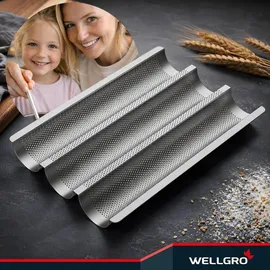Wellgro Baguette-Blech - für bis zu 3 Baguettes - Baguetteblech mit Antihaftbeschichtung - 38,5 x 28,5 x 4 cm