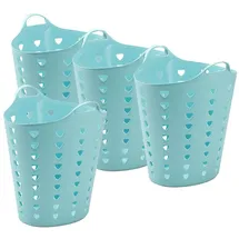 Kreher Kreher® flexibler Wäschekorb, Mehrzweckkorb, gelocht in Pink oder Blau. Mit Griffen und Nutzvolumen von ca. 65 Liter pro Korb. (Set und Farbe wählbar) (4er Set Blau)