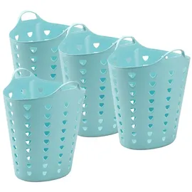 Kreher Kreher® flexibler Wäschekorb, Mehrzweckkorb, gelocht in Pink oder Blau. Mit Griffen und Nutzvolumen von ca. 65 Liter pro Korb. (Set und Farbe wählbar) (4er Set Blau)