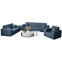Fun Möbel Polstergarnitur Sofaset Designersofa NANCY 3-2-1 in Stoff Neve, (Set, 3-tlg., inkl. 5 Zierkissen), Rundumbezug blau