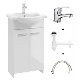 Badezimmerschrank mit Waschbecken 85x50 weiß stehend Marlena mit Chrom-Kompaktar