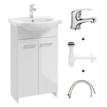 Badezimmerschrank mit Waschbecken 85x50 weiß stehend Marlena mit Chrom-Kompaktar