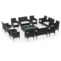 vidaXL 16-tlg Garten-Lounge-Set mit Auflagen Poly Rattan Schwarz Modell 4