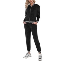 Doaraha Damen Schlafanzüge Velours Hausanzug Rippkragen Freizeitanzug Nicki-Schlafanzüge Warmer Homewear-Anzug Samt Zweiteiler Bequemer Loungeanzug für Winter, Schwarz, S