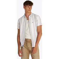 Kurzarmhemd TOMMY JEANS "TJM REG SLUB STRIPE SS SHIRT EXT", Herren, Gr. XXXL, N-Gr, ancient weiß multi stripes, Web, Obermaterial: 100% Baumwolle, gestreift, casual, regular fit, Kurzarm, Hemden, modische mehrfarbig gestreift