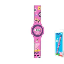 Kids Euroswan Peppa Wutz Digital 0 mm Gehäuse lila pink Silikonarmband rosa