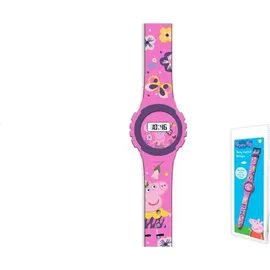 Kids Euroswan Peppa Wutz Digital 0 mm Gehäuse lila pink Silikonarmband rosa