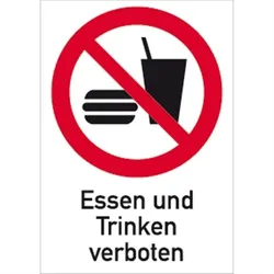Aufkleber Essen und Trinken verboten ISO 7010, Kombischild, Folie, 131x185 mm