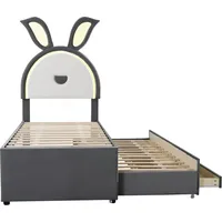 Grau Kinderbett Polsterbett 90x200cm (Ohne Matratze) Samtstoff Einzelbett-Schlafsofa mit ausziehbarem Bett Stauraumschublade und farbwechselndem LED - Grau