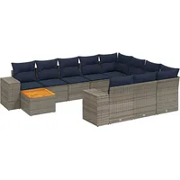 vidaXL Gartensofa-Set mit Kissen, grau, Polyrattan