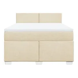 vidaXL Boxspringbett mit Matratze Creme 160x200 cm Stoff
