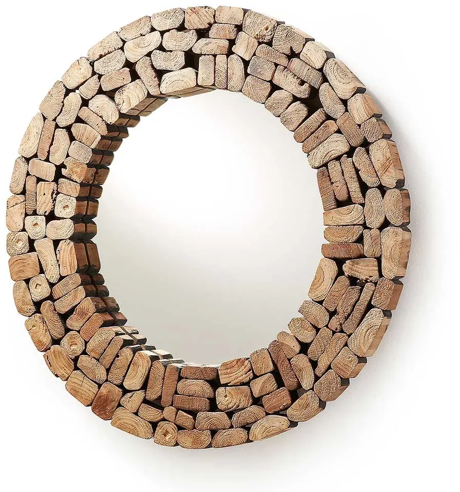 Design Spiegel mit Teakholz Rahmen Rund
