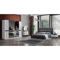 JVmoebel Schlafzimmer-Set Schlafzimmer Set Bett 2x Nachttisch Design Modern Luxus Komplettes, (5-St) grau