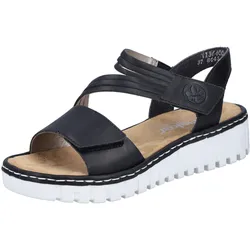Plateausandale RIEKER, Damen, Gr. 37, schwarz, Lederimitat, unifarben, klassisch, Schuhe, Sommerschuh, Sandalette, Keilabsatz, mit Klettriemchen