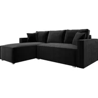 Ecksofa mit Schlaffunktion und Bettkasten NOEMI 145x235 cm, Eckcouch Cord Schwarz, Sofa L-Form, Universal Ottomane, Couch mit Wellenfeder - PS 135 - Schwarz