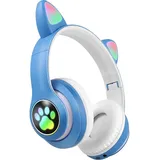 Avizar Bluetooth Kinderkopfhörer Katzenohren Weiß/Blau