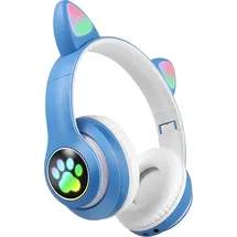 Avizar Bluetooth Kinderkopfhörer Katzenohren Weiß/Blau