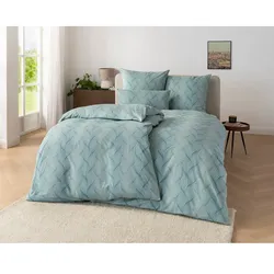 Bettwäsche ESTELLA Gr. 1, grün (mint, bedruckt), B/L: 135cm x 200cm, , Feinflanell, B/L: 80cm x 80cm, Feinflanell, 100% Baumwolle, Bettwäsche