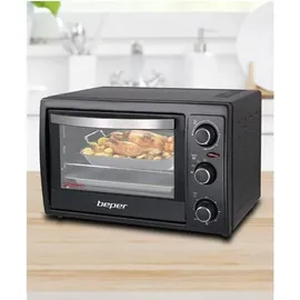 Beper 90.884 Elektrischer Backofen mit Umluft, 1300 W, 30 Liter, Doppel-Hartglas, 4 Kochfunktionen, Schwarz