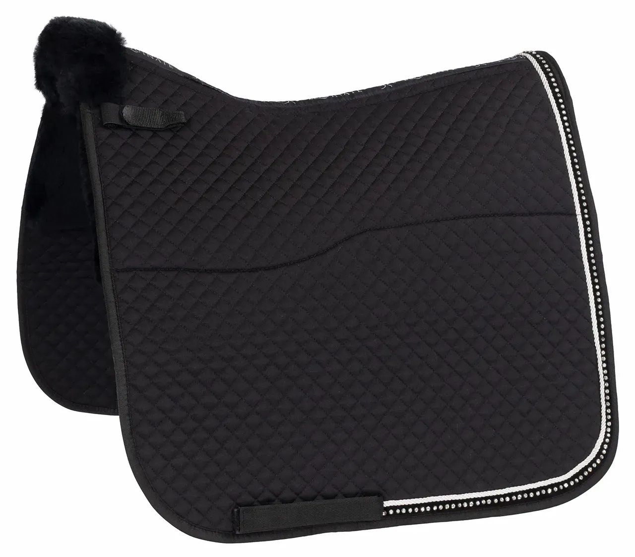 Equinate Lammfell Schabracke Star mit Strasssteinen Warmblut Dressur Schwarz
