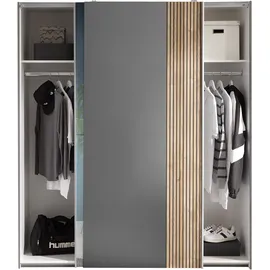SchlafKONTOR Schwebetürenschrank - graphit-Karlstad Eiche - 2 Kleiderstangen - 170 cm