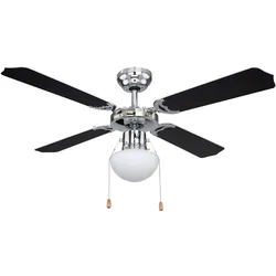 Deckenventilator mit Zugschalter 3 Stufen Flügel wendbar Vor- und Rücklauf Deckenleuchte Sommer Wintermodus Fernbedienung, 1x E27, DxH 106,6x41,5 cm