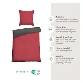 SCHIESSER Doubleface Feinbiber rot/anthrazit 135 x 200 cm + 80 x 80 cm