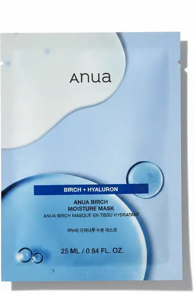 Anua Birch Moisture Boosting Maske 25ml (1 Stück) – Vegane koreanische Tuchmaske mit Birkenwasser für intensive Feuchtigkeit & beruhigte Haut
