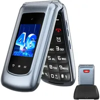 4G Seniorenhandy Klapphandy Ohne Vertrag mit Großen Tasten| Dual-SIM Rentner Handy mit Sprachansage | Ladestation | 2,4+1.77 Zoll Dual Farbdisplay| Flip Mobiltelefon mit SOS | Kurzwahl | Grau