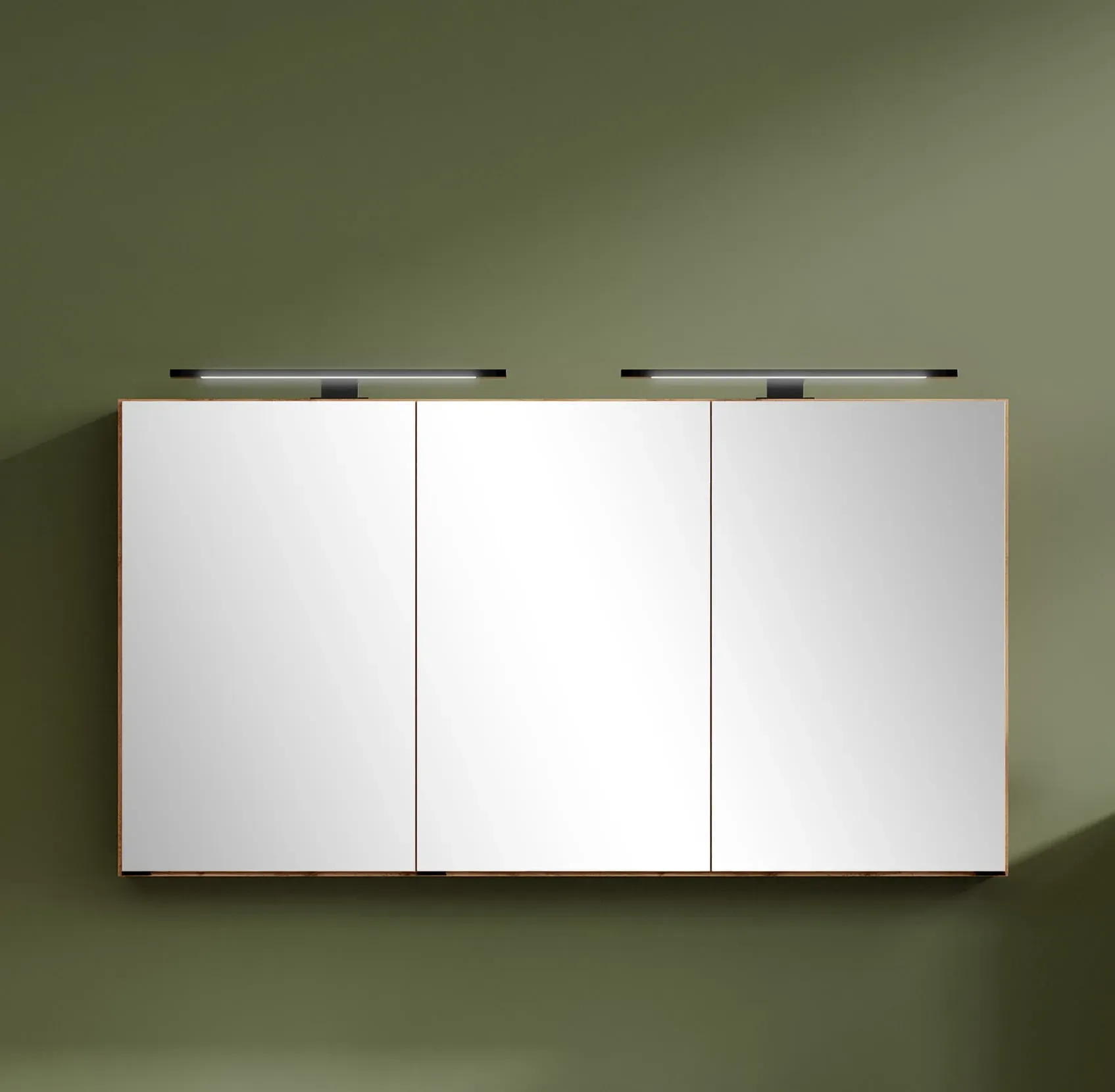 Spiegelschrank WELLTIME, braun (wotaneiche), B:120cm H:64cm T:20cm, Holzwerkstoff, Schränke, Welltime, Breite 120 cm, mittlere Tür reversibel, gedämpft