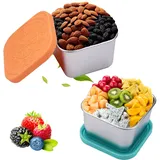 WhizNook 2 Stück Snack-Behälter 180 ml, 304 Edelstahl Behälter mit Silikondeckel, Kleine Edelstahl Dose, Snackbox Edelstahl, Gefrierdosen Klein, Auslaufsichere, für Salatdressings und Soßen