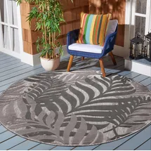 Sanat Teppich Floral Outdoor, rund, Höhe: 6 mm, In- und Outdoor geeignet, florales Design, Balkon, Terasse grau Ø 120 cm x 6 mm