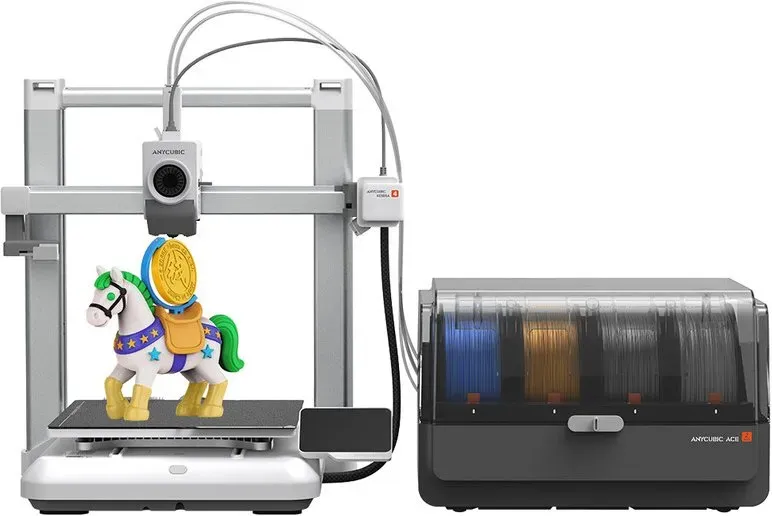 ANYCUBIC Kobra 4 Combo 3D-Drucker, mehrfarbiger Druck, LeviQ 3.0 automatische Nivellierung, 49-Punkt-Nivellierung, Präzision < 0,02 mm, Druck-While-Drying, 65 °C aktive Trocknung