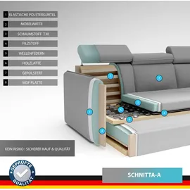 idohome Ecksofa mit Schlaffunktion und Bettkasten Hellgrau